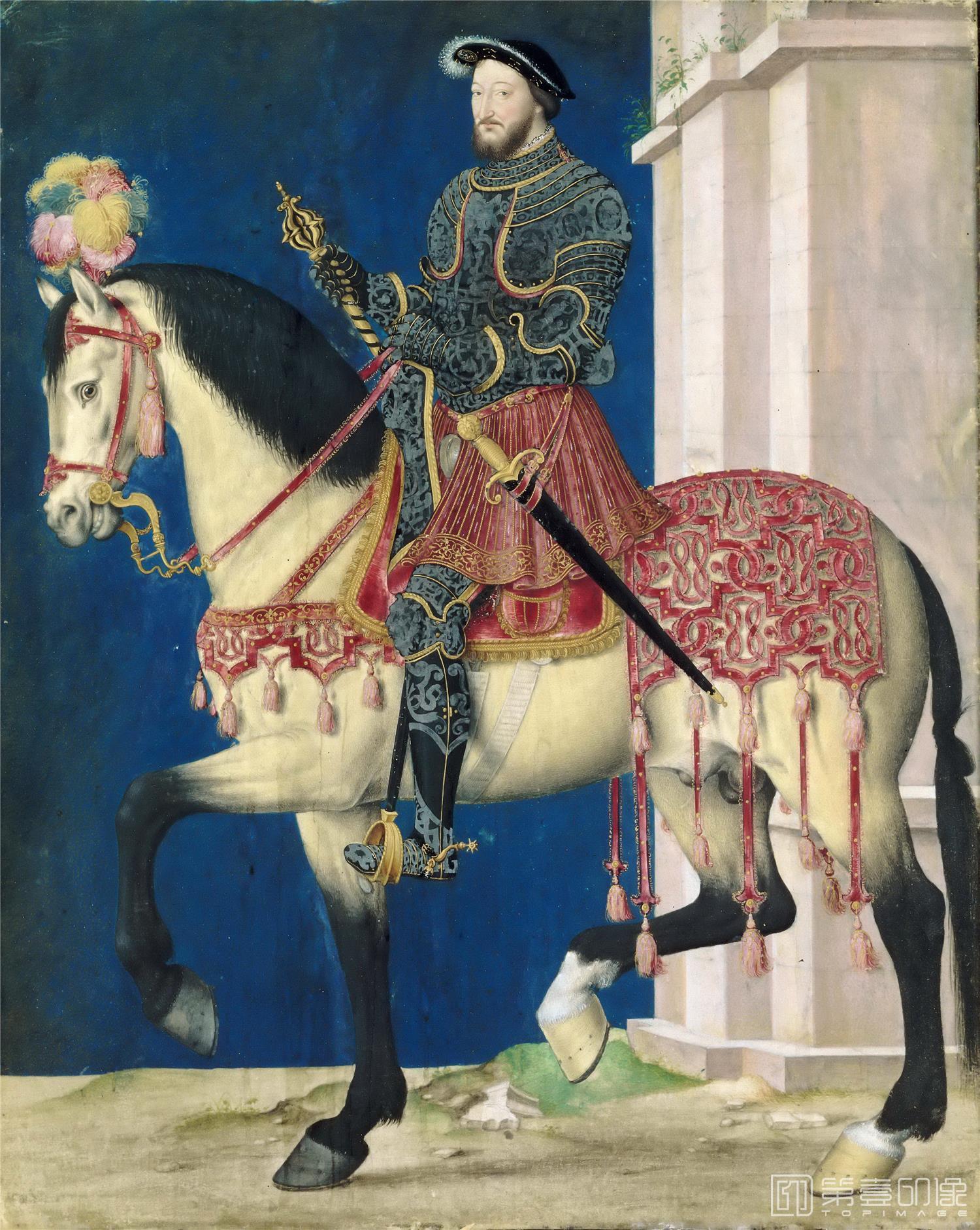 油画-卢浮宫-School of Jean ClouetEquestrian portrait of François Ier-1682